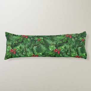 Watercolor Christmas Holly Berries Body Cushion