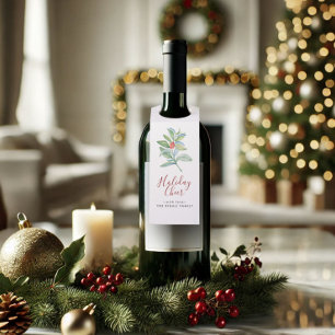 Watercolor Christmas Holly & Berries Bottle Tag