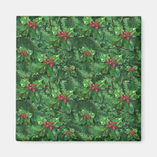 Watercolor Christmas Holly Berries Magnet
