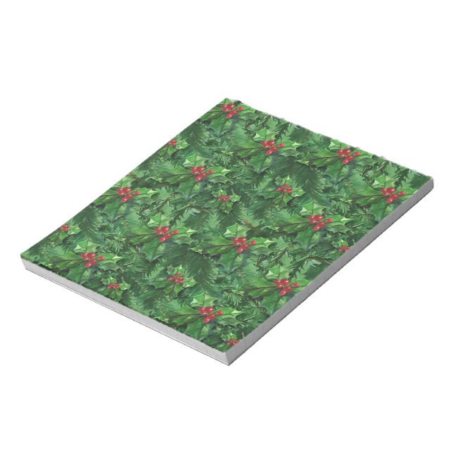 Watercolor Christmas Holly Berries Notepad (Rotated)