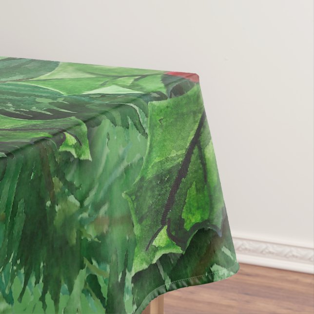Watercolor Christmas Holly Berries Tablecloth (In Situ)