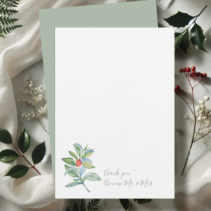 Watercolor Christmas Holly & Berries Thank You  Card