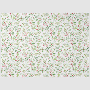 Watercolor Christmas Holly Berry Leaves Red Green Tissue Paper