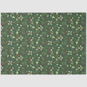 Watercolor Christmas Holly Berry Red Green Leaves Tissue Paper