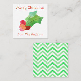 Watercolor Christmas Holly Gift Enclosure Cards