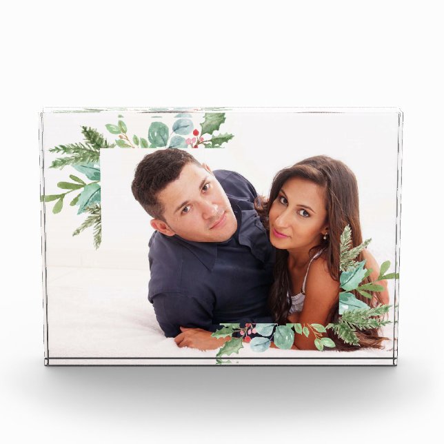 Watercolor Christmas Holly Jolly Couple photo Block (Front)