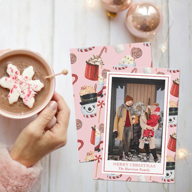 Watercolor Christmas Hot Chocolate Cocoa Photo Holiday Card (Creator Uploaded)