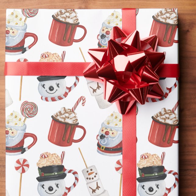 Watercolor Christmas Hot Cocoa Chocolate Wrapping Paper (Creator Uploaded)