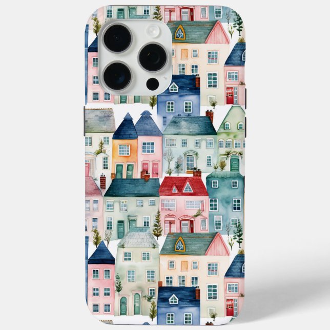 Watercolor Christmas Houses seamless pattern. Case-Mate iPhone Case (Back)