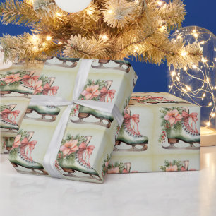 Watercolor Christmas Ice Skate  Wrapping Paper