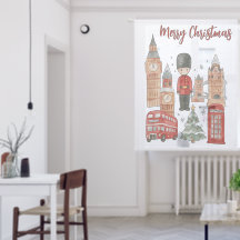 Watercolor Christmas in London Red Bus, Big Ben