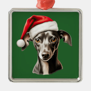 Watercolor Christmas Italian Greyhound Metal Tree Decoration