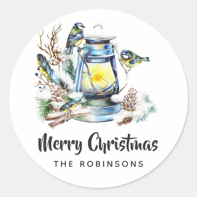 Watercolor Christmas Lantern Classic Round Sticker (Front)