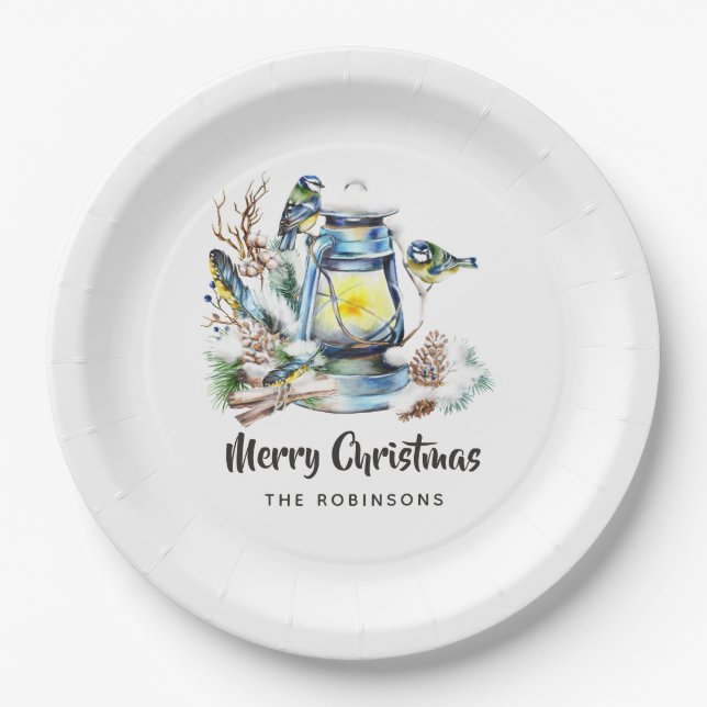 Watercolor Christmas Lantern Party Paper Plate (Front)