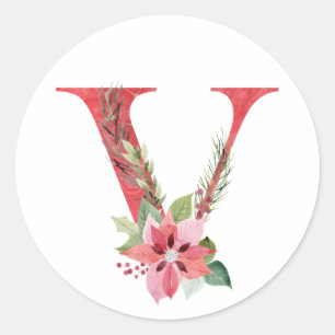 Watercolor christmas letter V Classic Round Sticker
