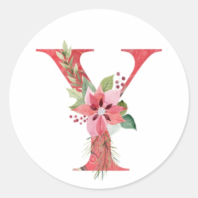Watercolor christmas letter Y Classic Round Sticker (Front)