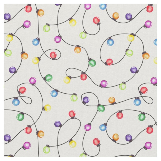 Watercolor Christmas Lights Fabric (Close Up)