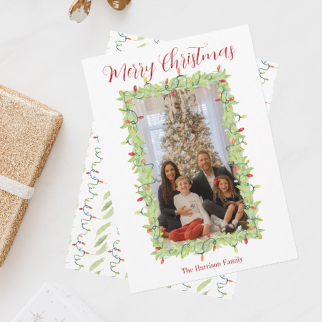 Watercolor Christmas Lights Garland Holiday Card (Creator Uploaded)