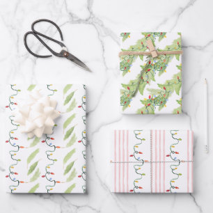 Watercolor Christmas Lights Wrapping Paper Sheet