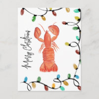Watercolor Christmas Lobster Crawfish Crustacean