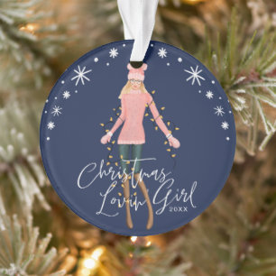 Watercolor Christmas Lovin' Girl Wrapped In Lights Ornament