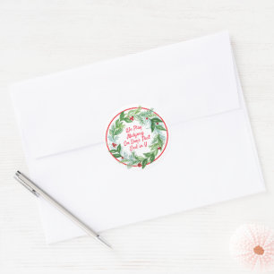 Watercolor Christmas MAHJONG Holiday Wreath  Classic Round Sticker