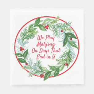 Watercolor Christmas MAHJONG Holiday Wreath Napkin
