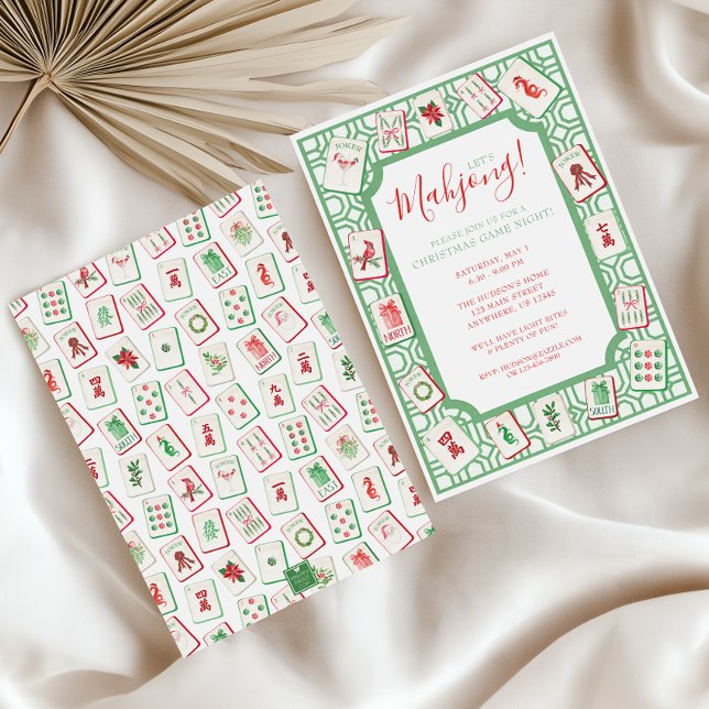 Watercolor Christmas Mahjong Tiles Party Invitation (Creator Uploaded)