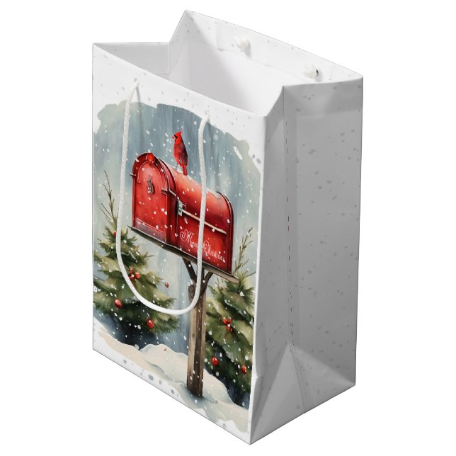 Watercolor Christmas Mailbox Medium Gift Bag (Front Angled)