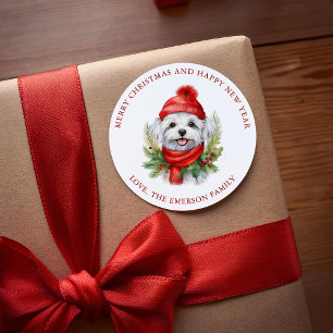 Watercolor Christmas Maltese Dog Classic Round Sticker