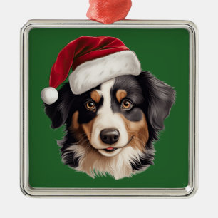 Watercolor Christmas Miniature American Shepherd Metal Tree Decoration