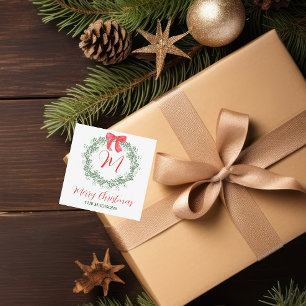 Watercolor Christmas Monogram Wreath Enclosure Card