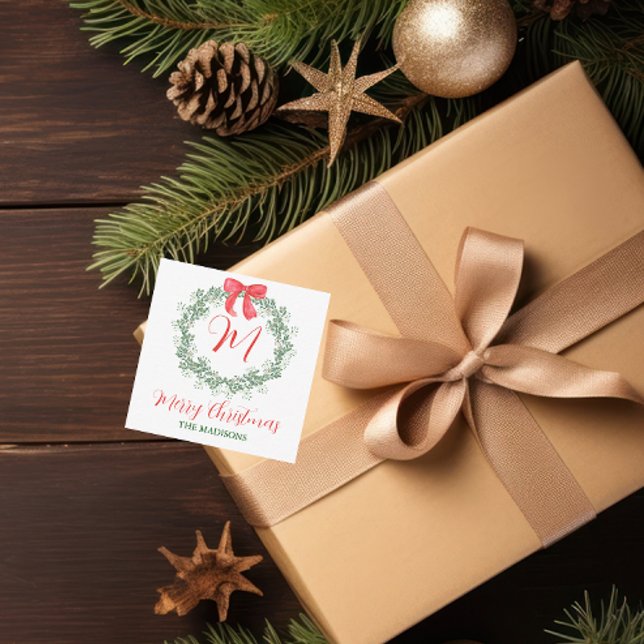 Watercolor Christmas Monogram Wreath Enclosure Card (Creator Uploaded)