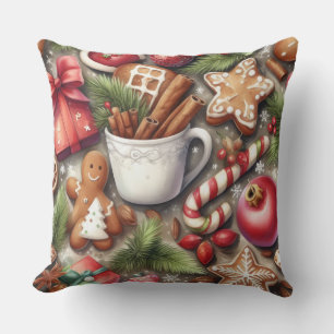 Watercolor Christmas Motifs Holiday Cushion