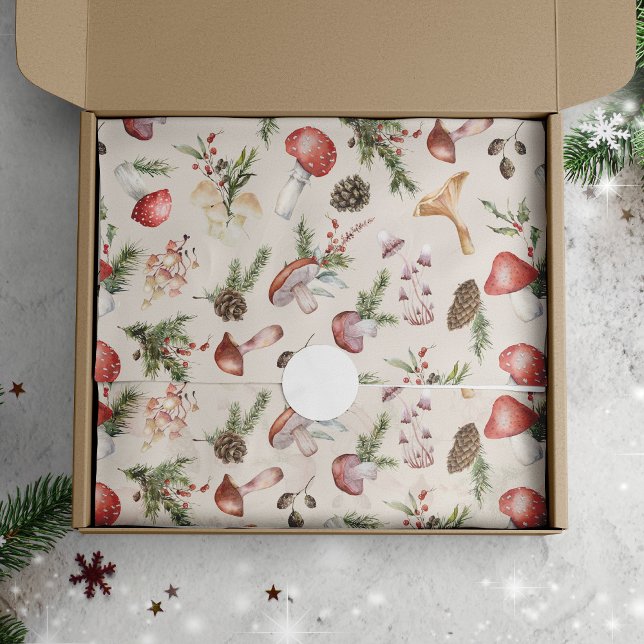 Watercolor Christmas Mushrooms Rustic Forest Tissue Paper (Creator Uploaded)