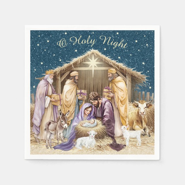 Watercolor Christmas Nativity Napkin (Front)