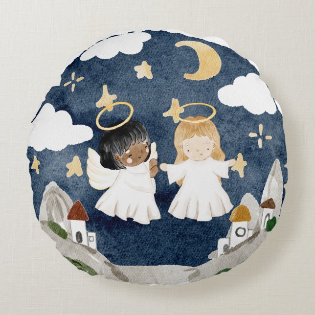 Watercolor Christmas Nativity Round Cushion (Front)