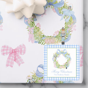 Watercolor Christmas Nutcracker Wreath Enclosure Square Sticker