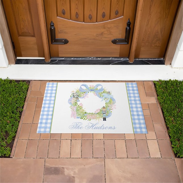Watercolor Christmas Nutcracker Wreath Photo Doormat (Outdoor)
