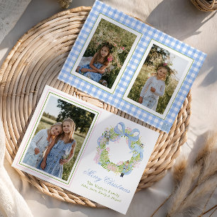 Watercolor Christmas Nutcracker Wreath Photo Holiday Card