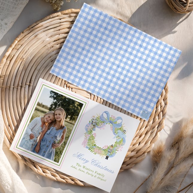 Watercolor Christmas Nutcracker Wreath Photo Holiday Card (Creator Uploaded)