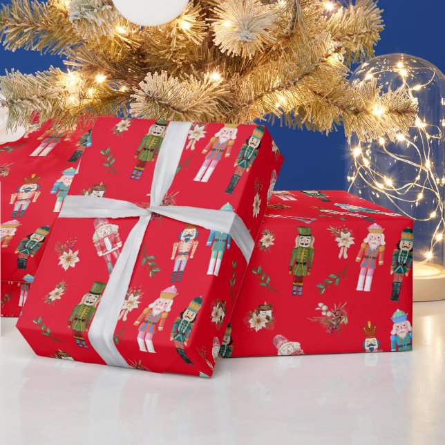  Watercolor Christmas Nutcrackers Collage  Wrapping Paper (Holidays)