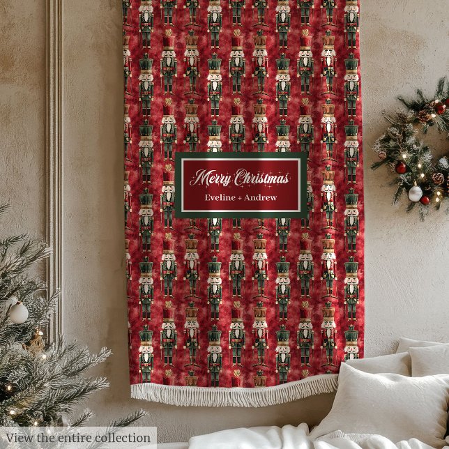 Watercolor Christmas nutcrackers deep red blanket (Watercolor Christmas nutcrackers deep red blanket)