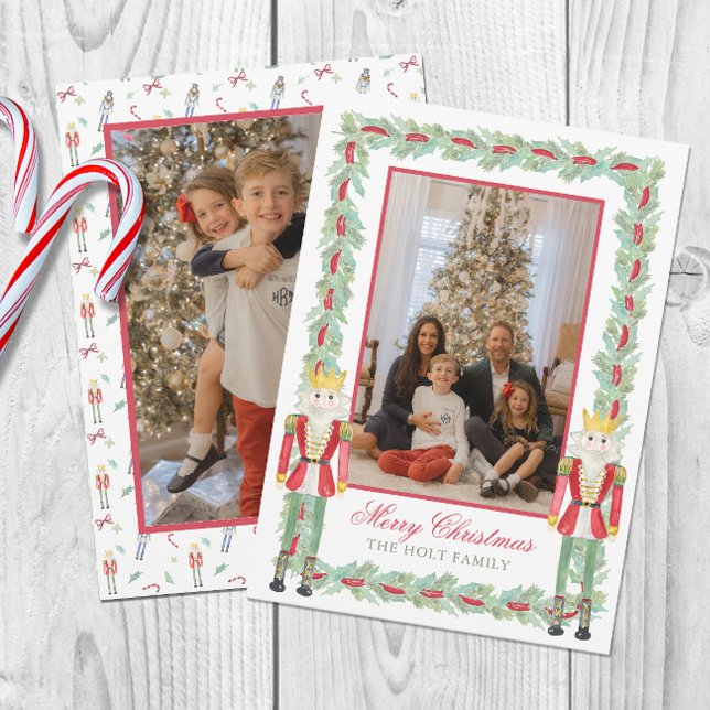 Watercolor Christmas Nutcrackers & Garland Photo Holiday Card (Creator Uploaded)