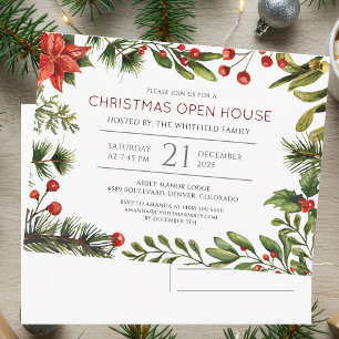 Watercolor Christmas Open House Party Invitation