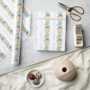 Watercolor Christmas or Wedding Bells and Bows Wrapping Paper