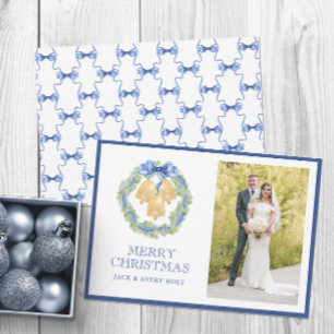 Watercolor Christmas or Wedding Bells Photo Holiday Card