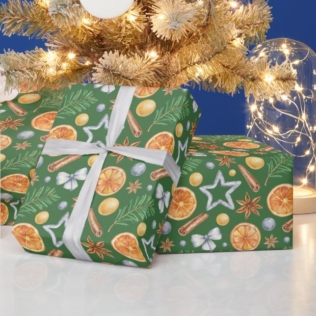 Watercolor Christmas Orange Spice, Cookie Cutter Wrapping Paper (Holidays)