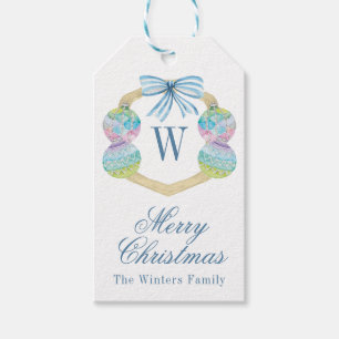 Watercolor Christmas Ornament Monogram Crest Gift Tags