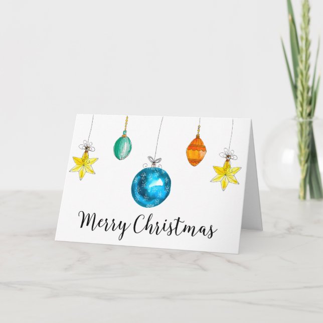 Watercolor Christmas Ornament Sober Christmas Card (Front)